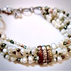 Silpada Vintage Sterling Silver
Pearl Copper Brass Multi
Strand Toggle Bracelet